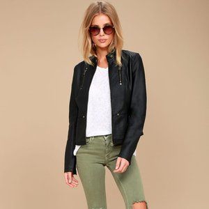 Lulu's Peace of Mind Black Vegan Leather Moto Jacket
